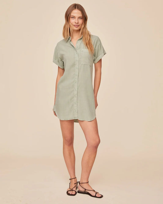 ROLL SLEEVE POCKET SHIRT DRESS - OASIS GREEN