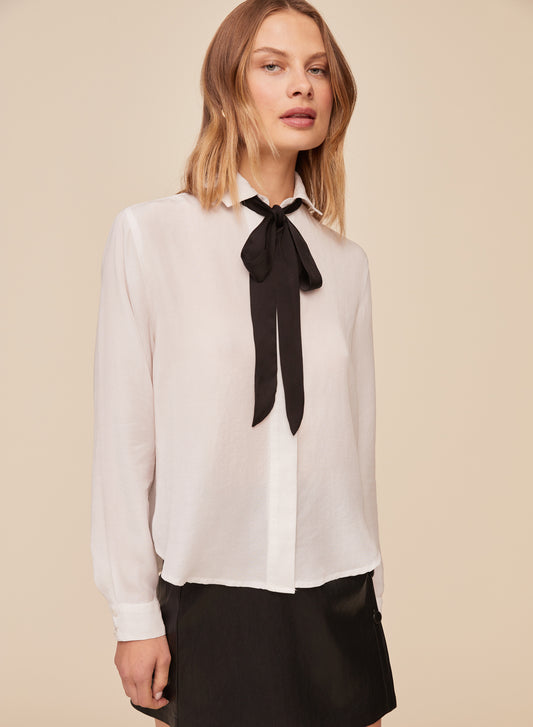 LONG SLEEVE SHIRT WITH NECK TIE - WHITE