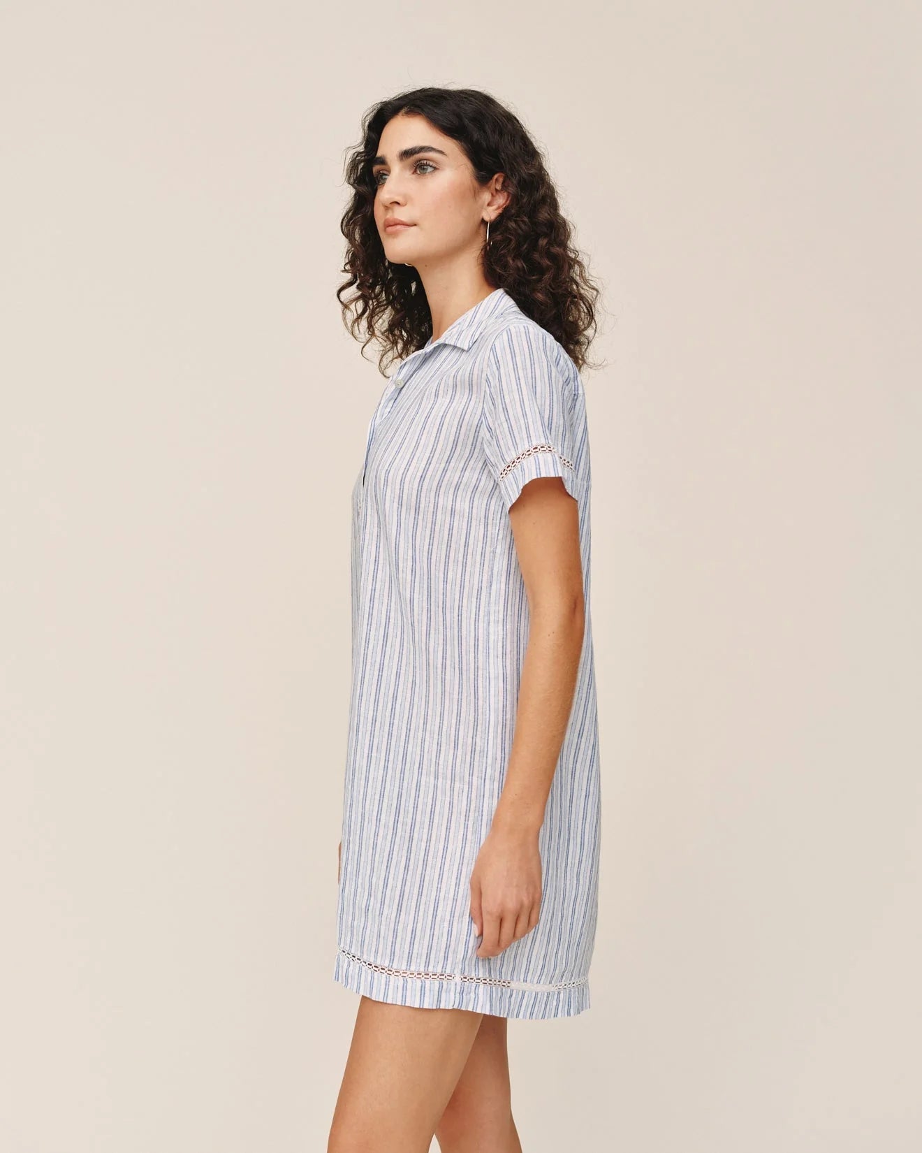 SHORT SLEEVE PULLOVER SHIRT DRESS - OCEAN BLUE STRIPE