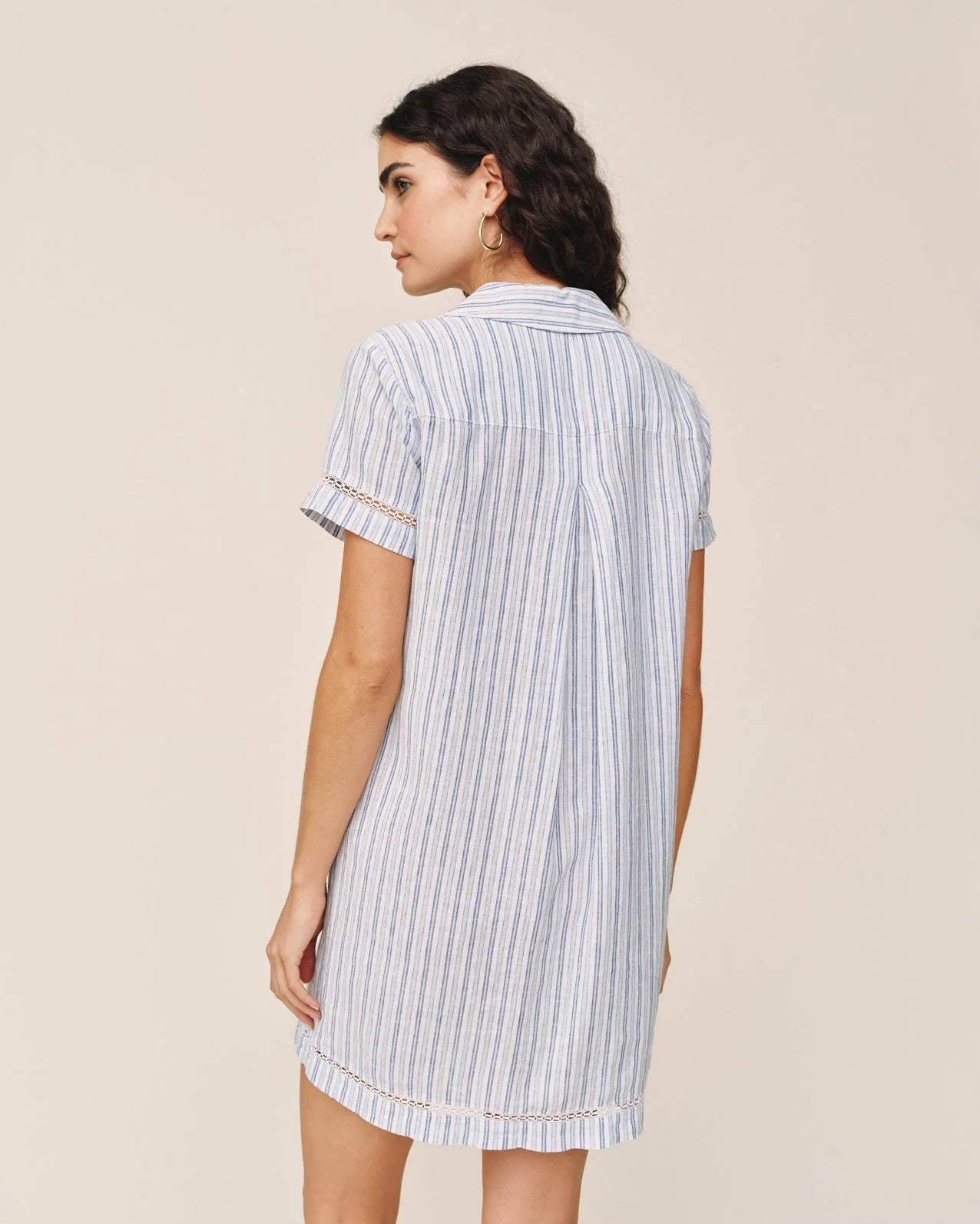 SHORT SLEEVE PULLOVER SHIRT DRESS - OCEAN BLUE STRIPE