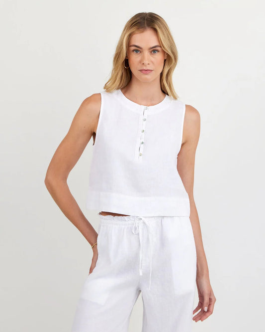 SLEEVELESS HALF PLACKET TOP - WHITE