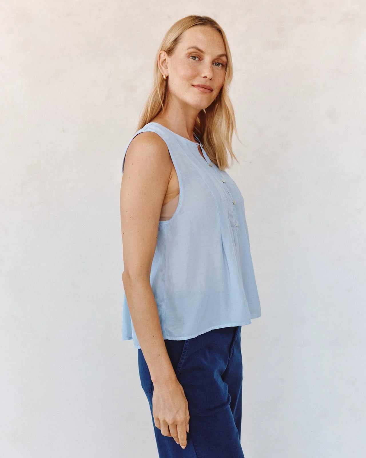 SLEEVELESS PINTUCK PULLOVER - SOFT SKY