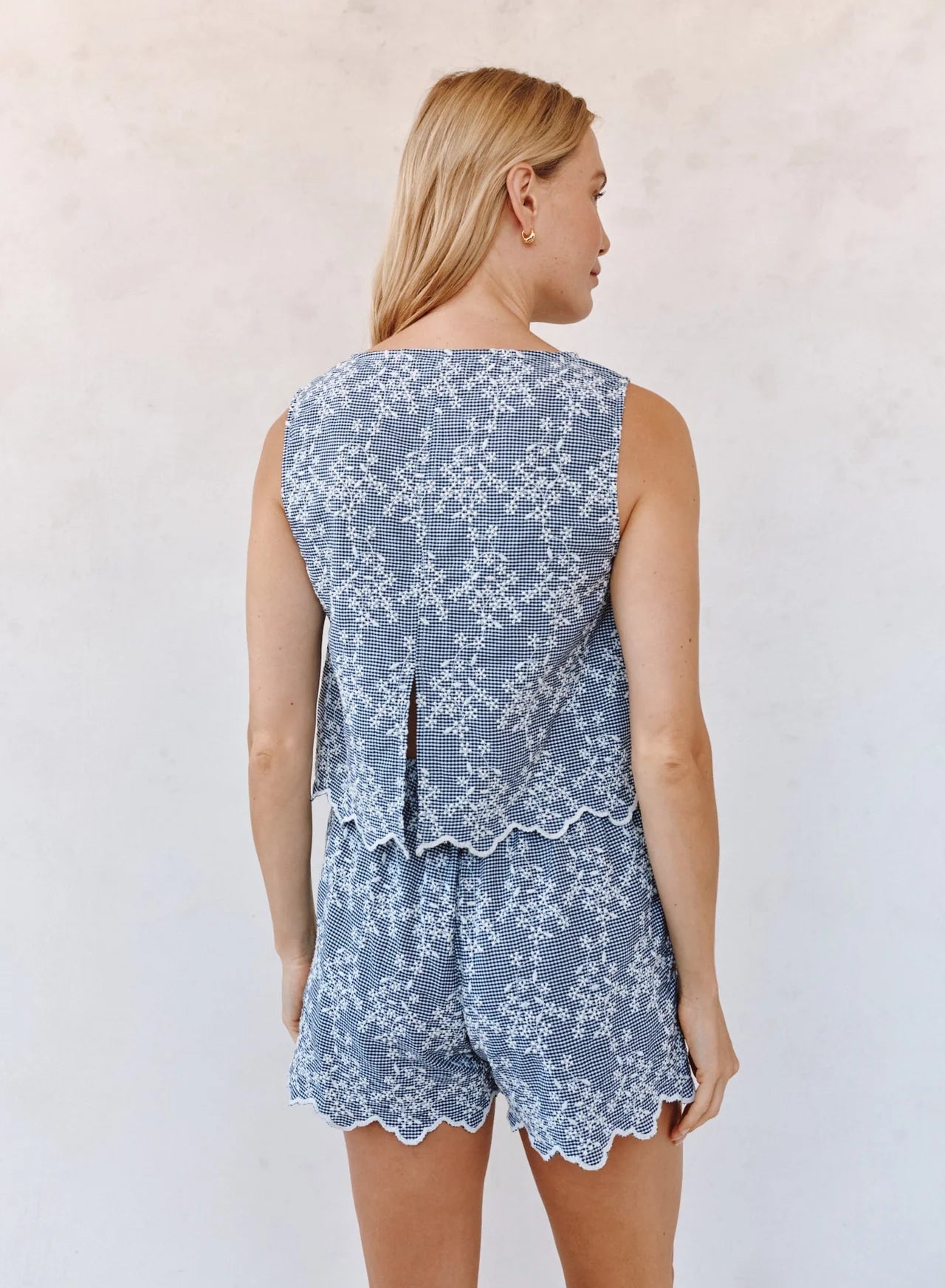 SPLIT BACK TANK - FLORAL GINGHAM