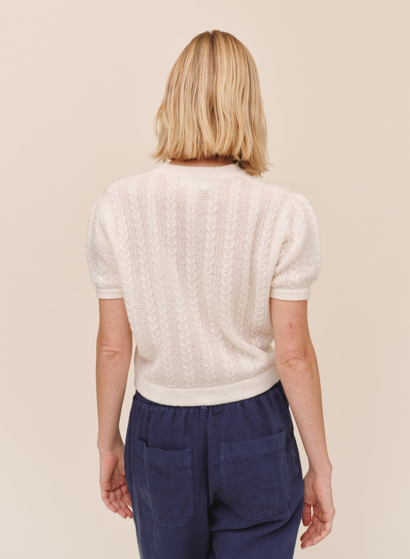 SHORT SLEEVE CARDIGAN - IVORY