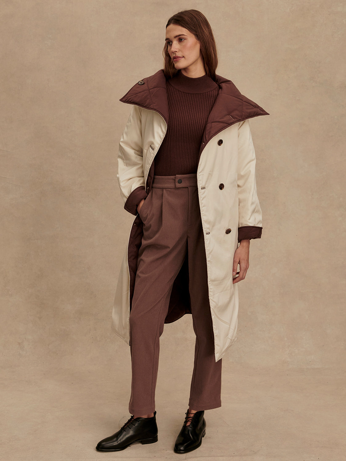 Annalise Reversible Wrap Coat - Deep Mahogany