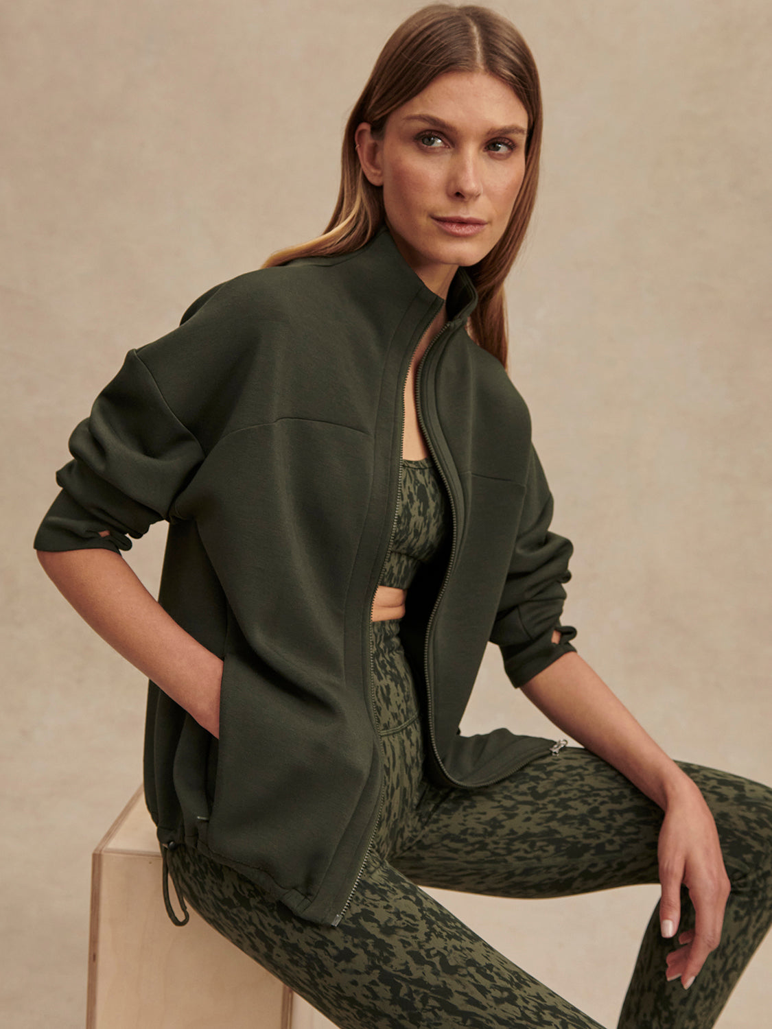 TAYAH ZIP THROUGH SWEATER - DARK RESIN GREEN