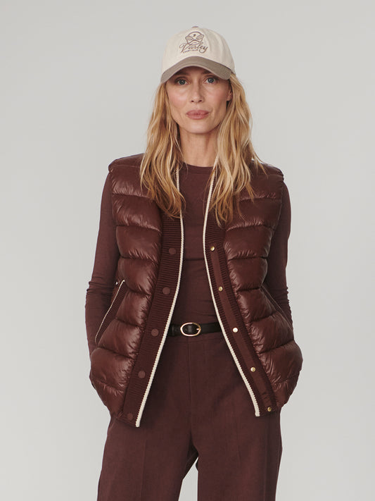 COLWYN SHORT BOXY GILET - BROWN STONE