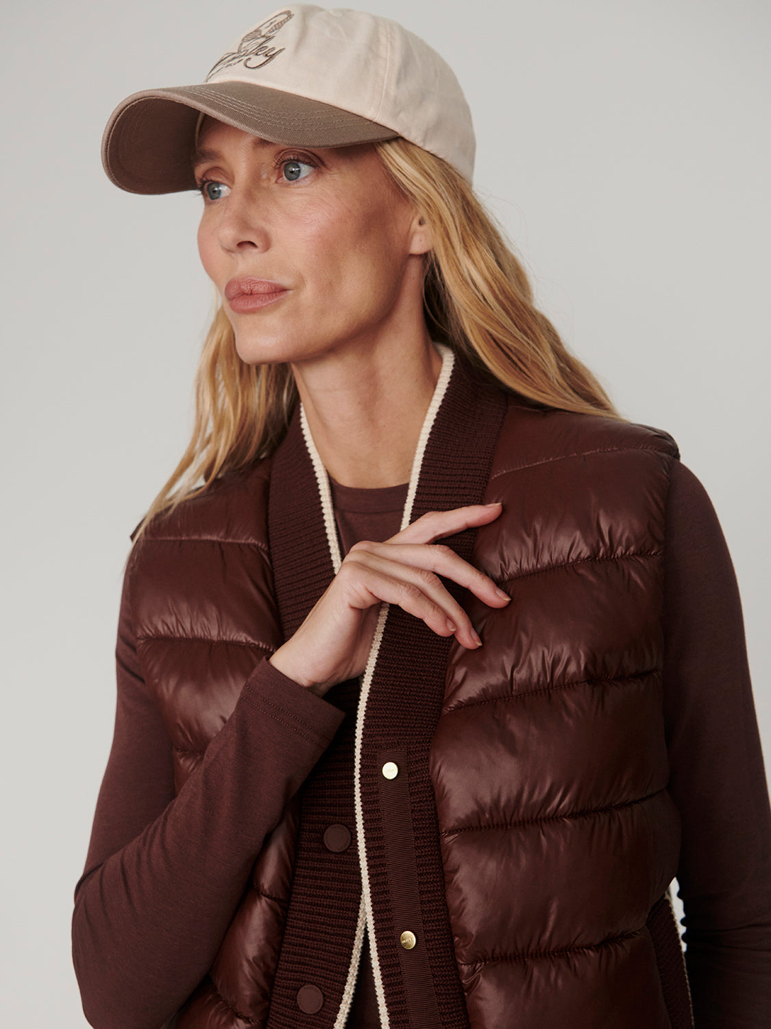 COLWYN SHORT BOXY GILET - BROWN STONE