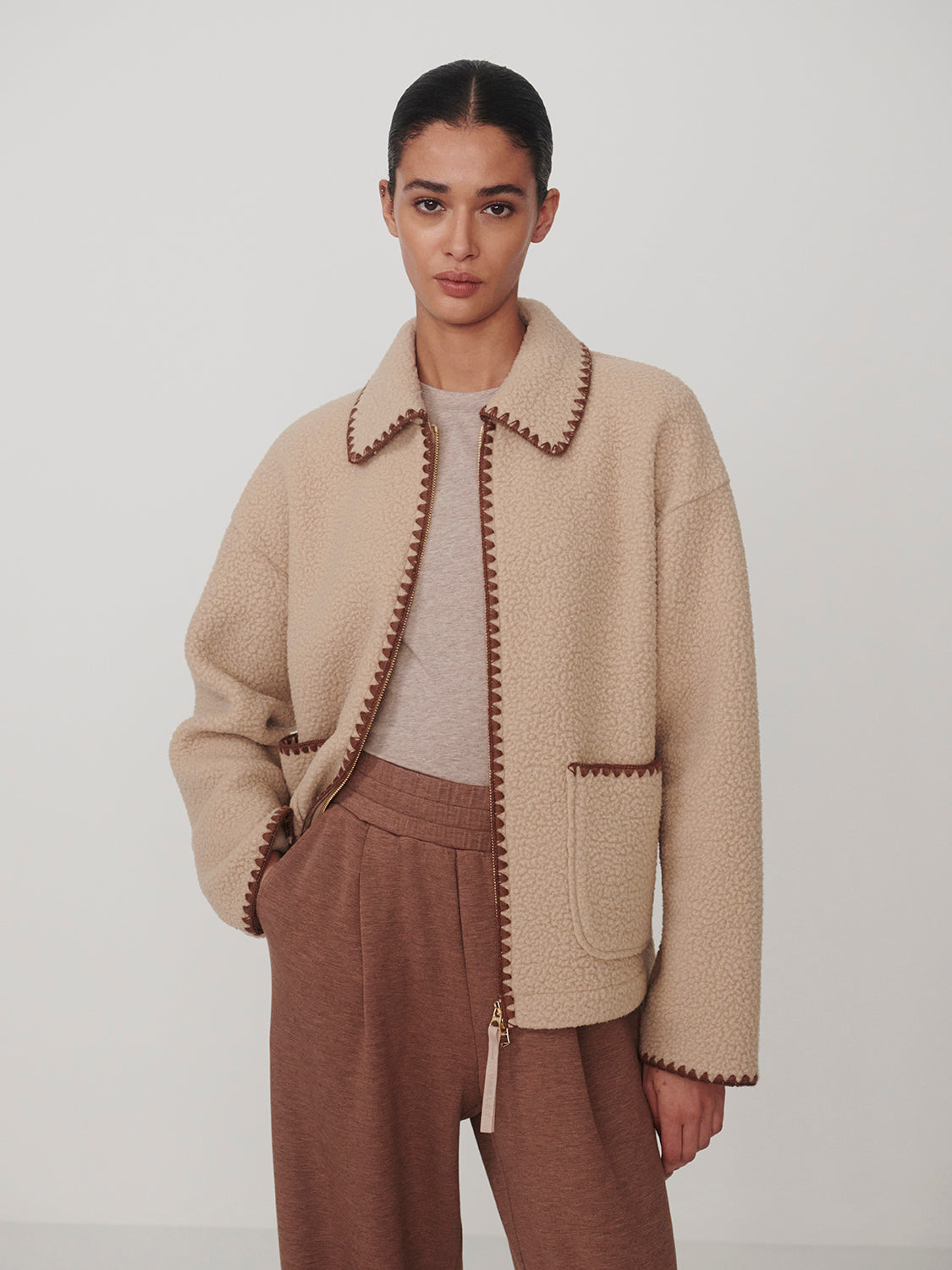 RUIKO ZIP THROUGH FLEECE - LIGHT TAUPE