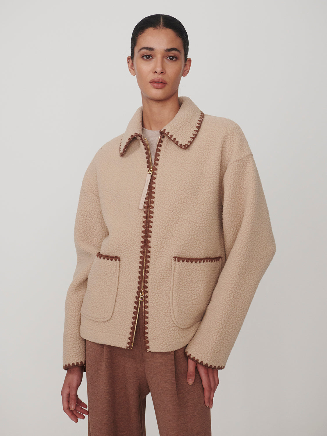 RUIKO ZIP THROUGH FLEECE - LIGHT TAUPE