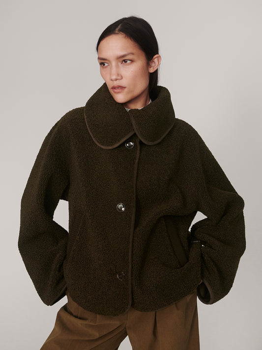 KELLAN SHORT BOXY JACKET - OLIVE BARK