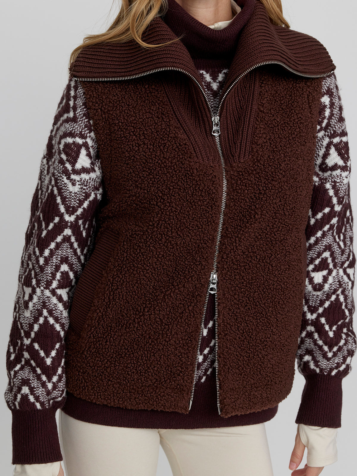 AMAND SHERPA GILET - SHAVED CHOCOLATE