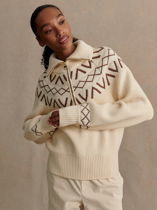 SIGRID FAIRISLE HALF ZIP KNIT - WHITECAP GREY