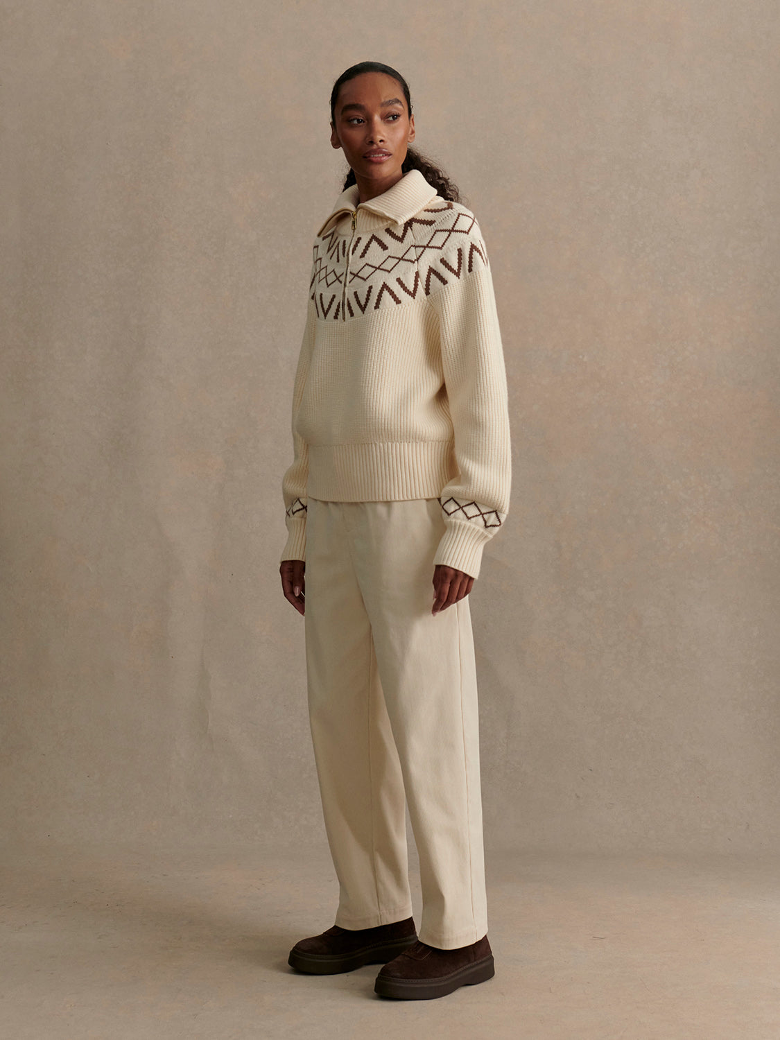 SIGRID FAIRISLE HALF ZIP KNIT - WHITECAP GREY