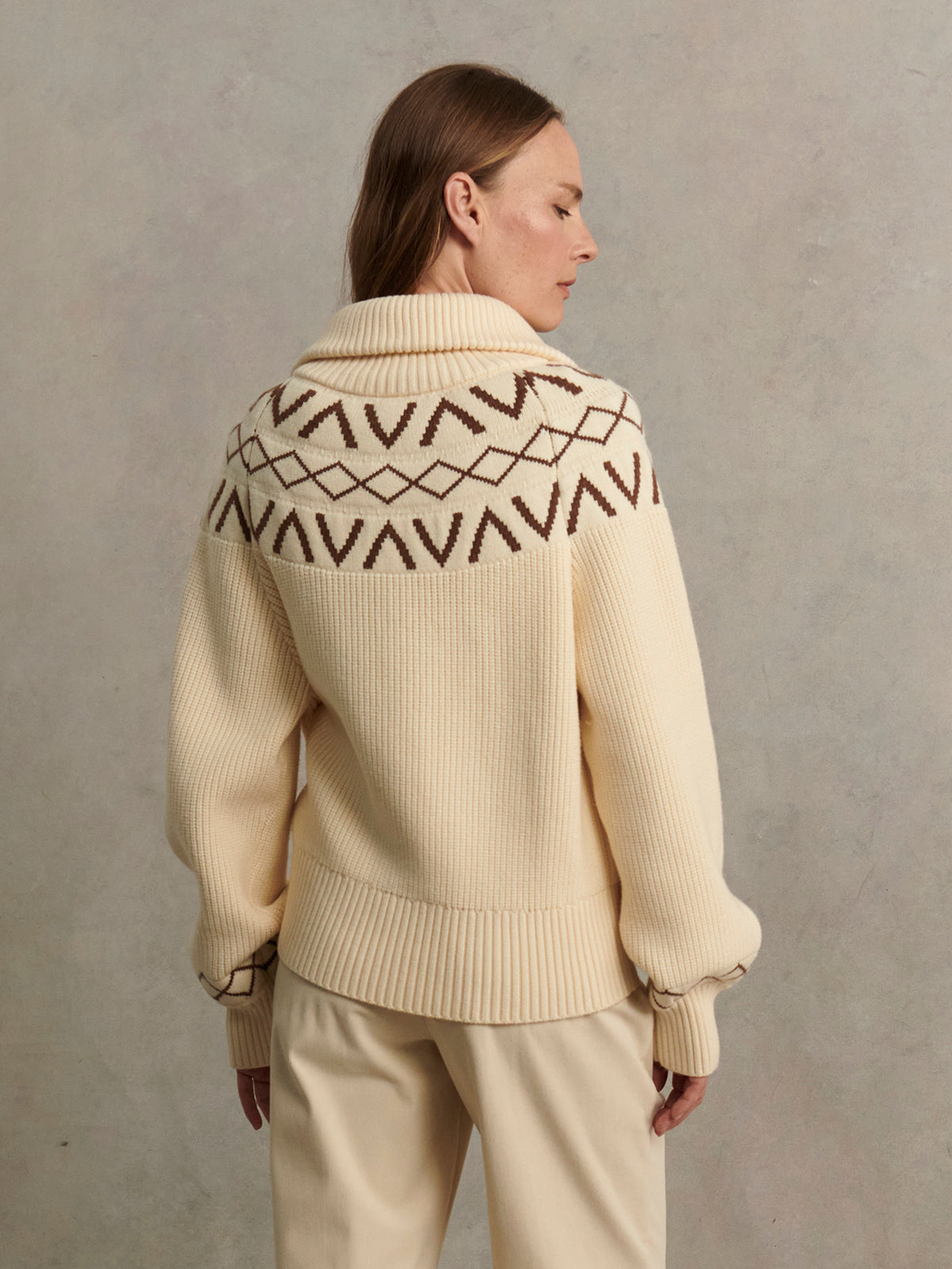 SIGRID FAIRISLE HALF ZIP KNIT - WHITECAP GREY