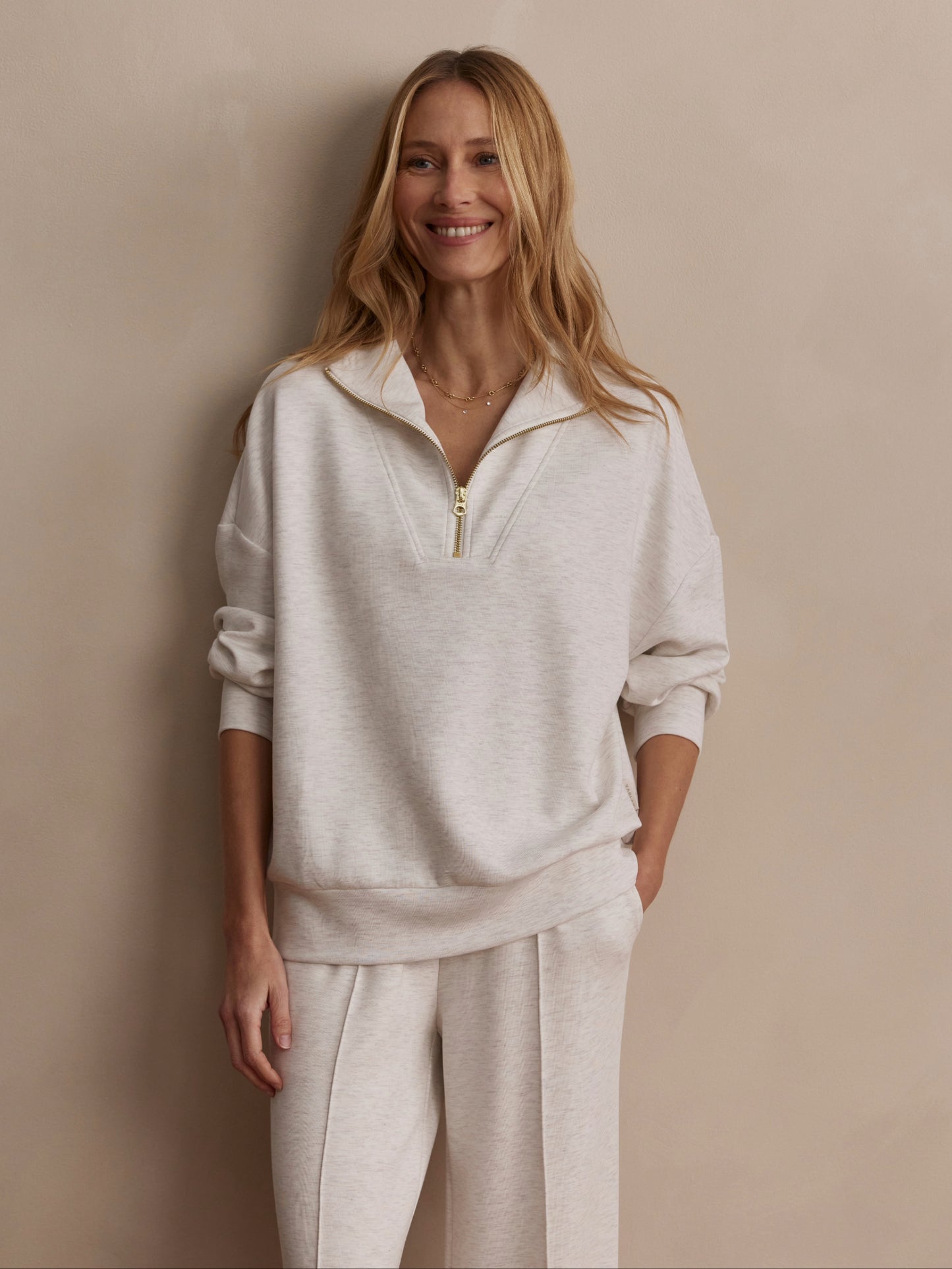 HAWLEY HALF ZIP SWEAT - IVORY MARL