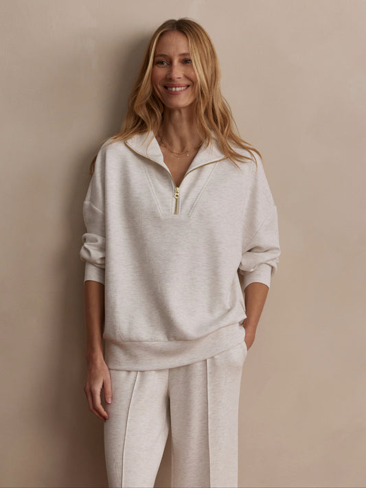 HAWLEY HALF ZIP SWEAT - IVORY MARL