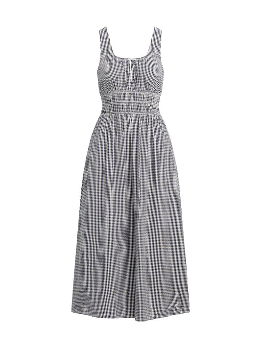 THE SLEEVELESS SWOON DRESS - NAVY/WHITE