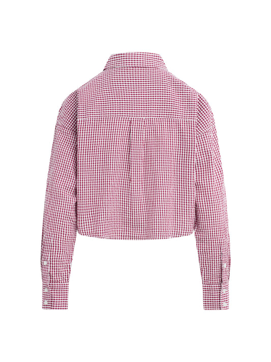 THE CROP EX BOYFRIEND SHIRT - RASPBERRY/WHITE