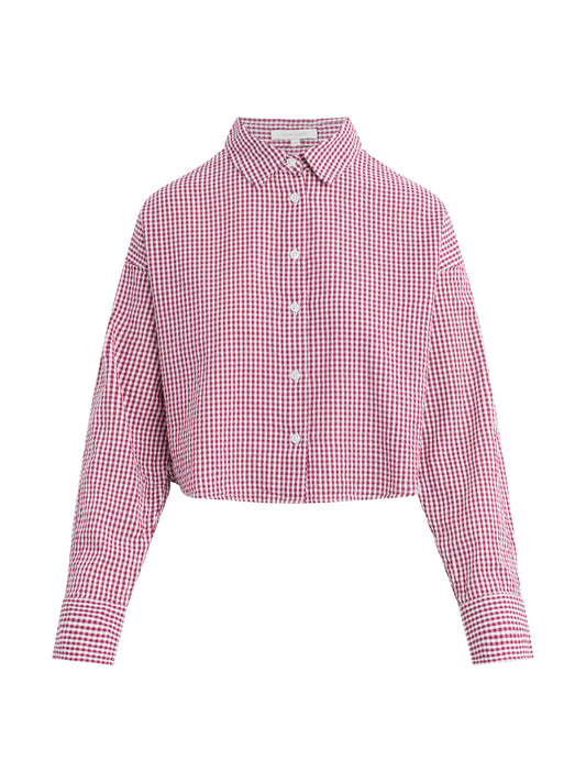 THE CROP EX BOYFRIEND SHIRT - RASPBERRY/WHITE