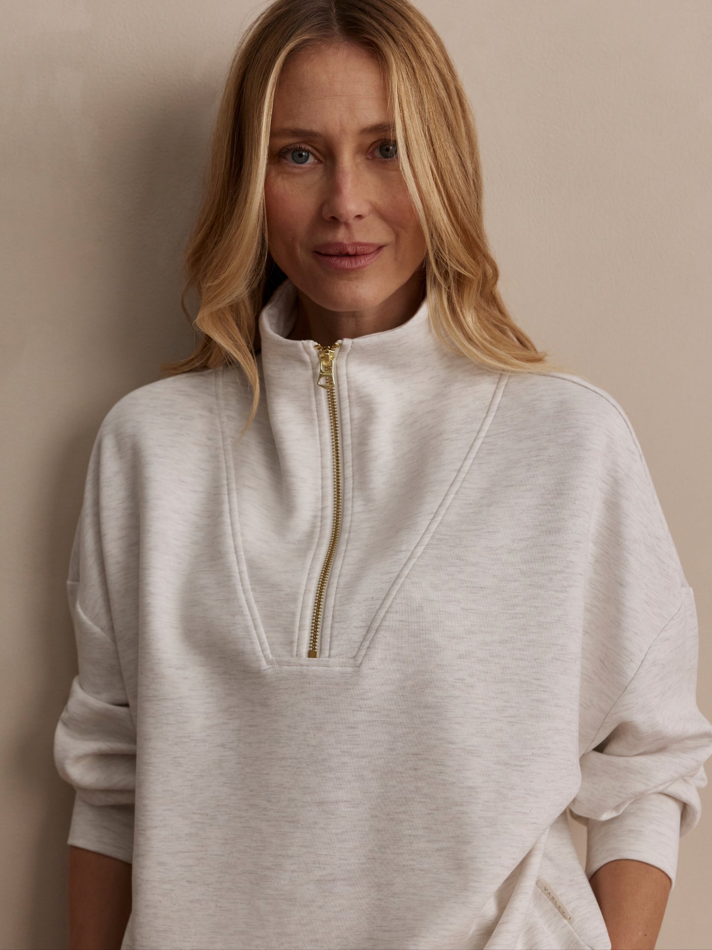 HAWLEY HALF ZIP SWEAT - IVORY MARL