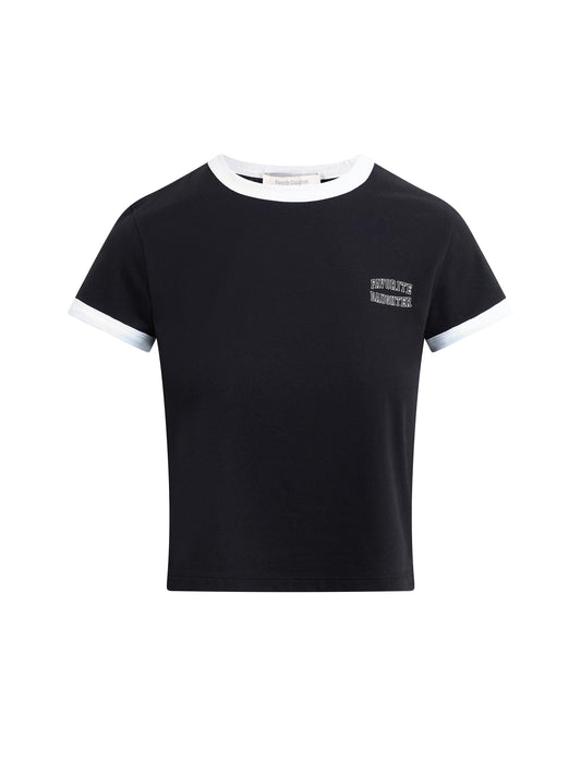 THE CROPPED FAVORITE DAUGHTER RINGER TEE - BLACK/OFF WHITE