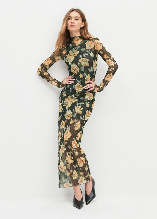 THE SHEER FANTASY DRESS - GOLDEN FLOWERBED