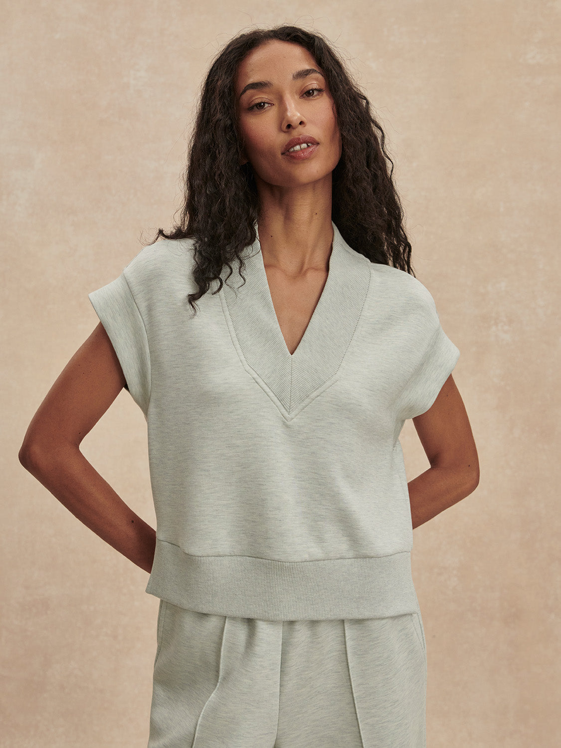 GRACEE V NECK TANK - MINT GREEN MARL
