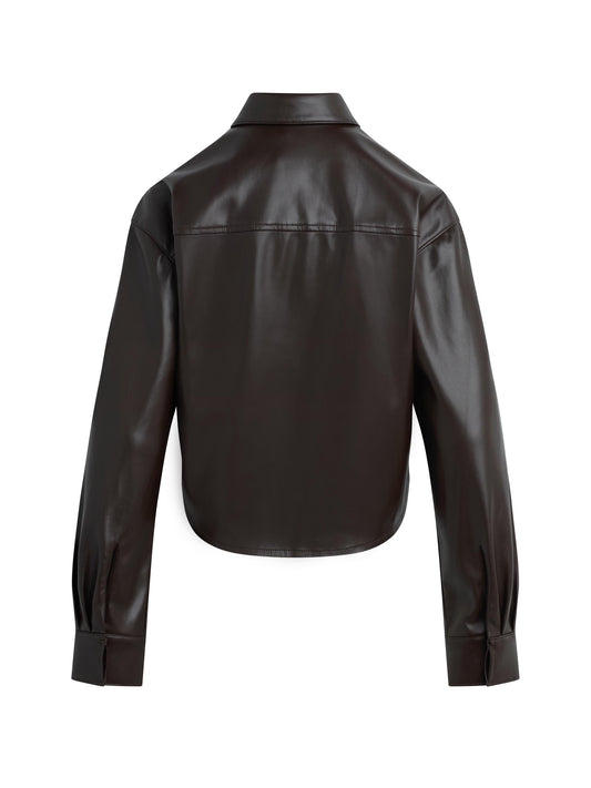 THE VEGAN LEATHER CROPPED BRADY SHIRT - ESPRESSO