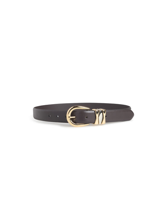WILLIAM SPLIT DECISION BELT - DARK BROWN/P.GOLD