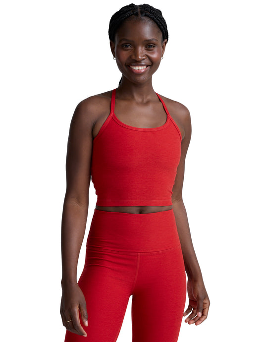 SPACEDYE SLIM RACERBACK CROPPED TANK - HOLLY RED HEATHER