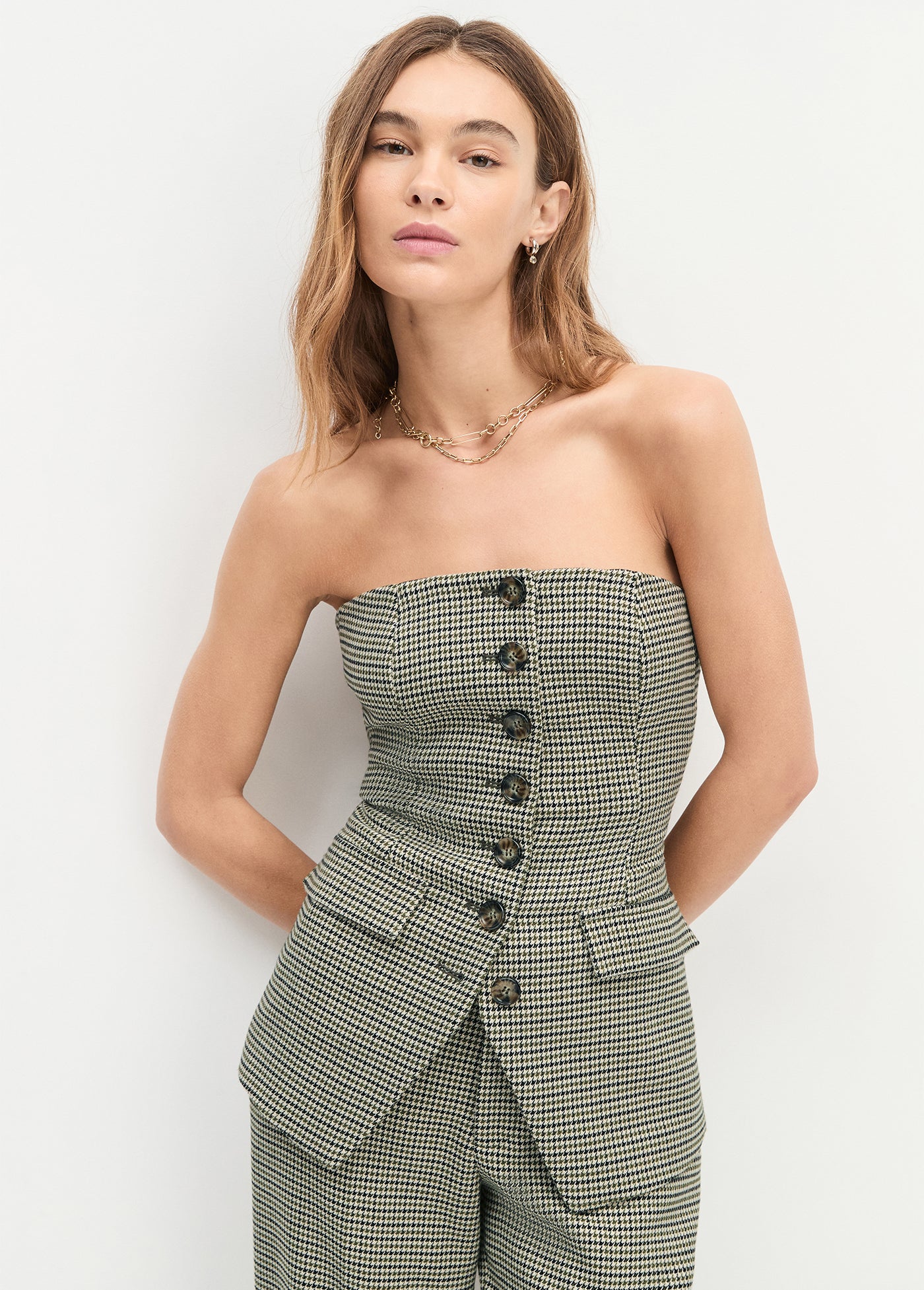 THE PHOEBE BUSTIER - CHESIRE HOUNDSTOOTH