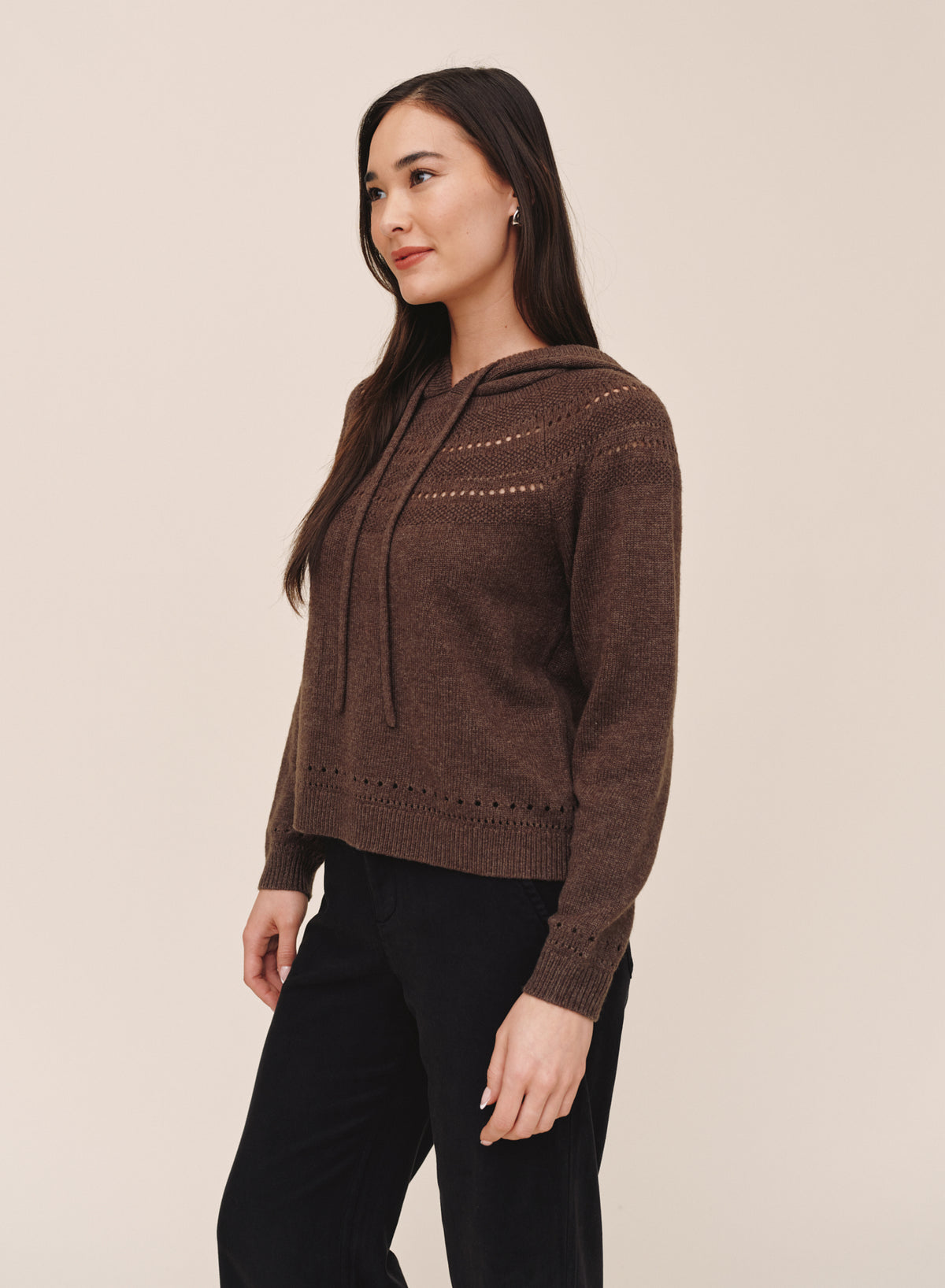 POINTELLE FAIRISLE HOODIE - HEATHER MOCHA