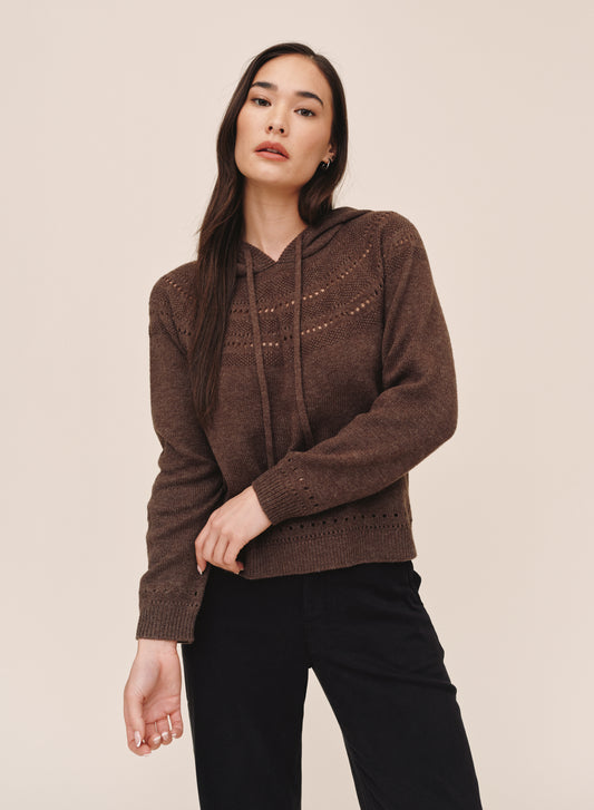 POINTELLE FAIRISLE HOODIE - HEATHER MOCHA