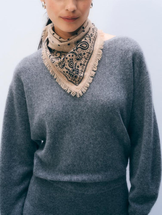 CASHMERE PRINTED BANDANA - TAUPE HEATHER COMBO